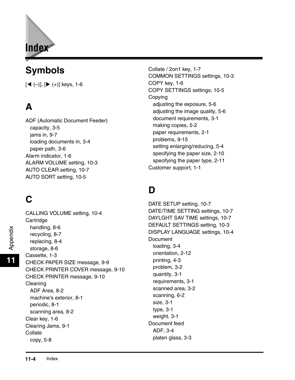 Index, Index -4, Symbols | Canon IMAGECLASS MF5700 User Manual | Page 135 / 139