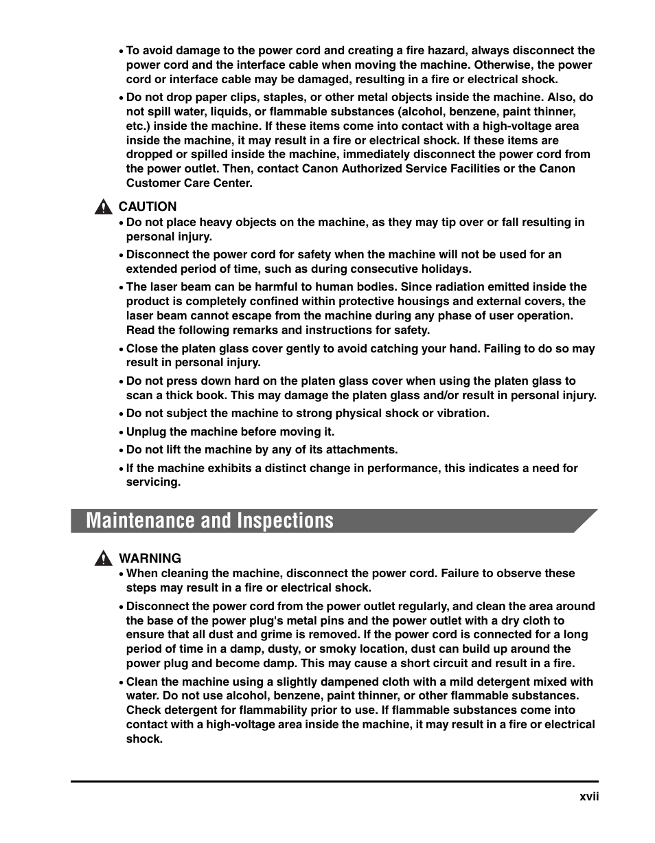 Maintenance and inspections | Canon IMAGECLASS MF5700 User Manual | Page 18 / 139