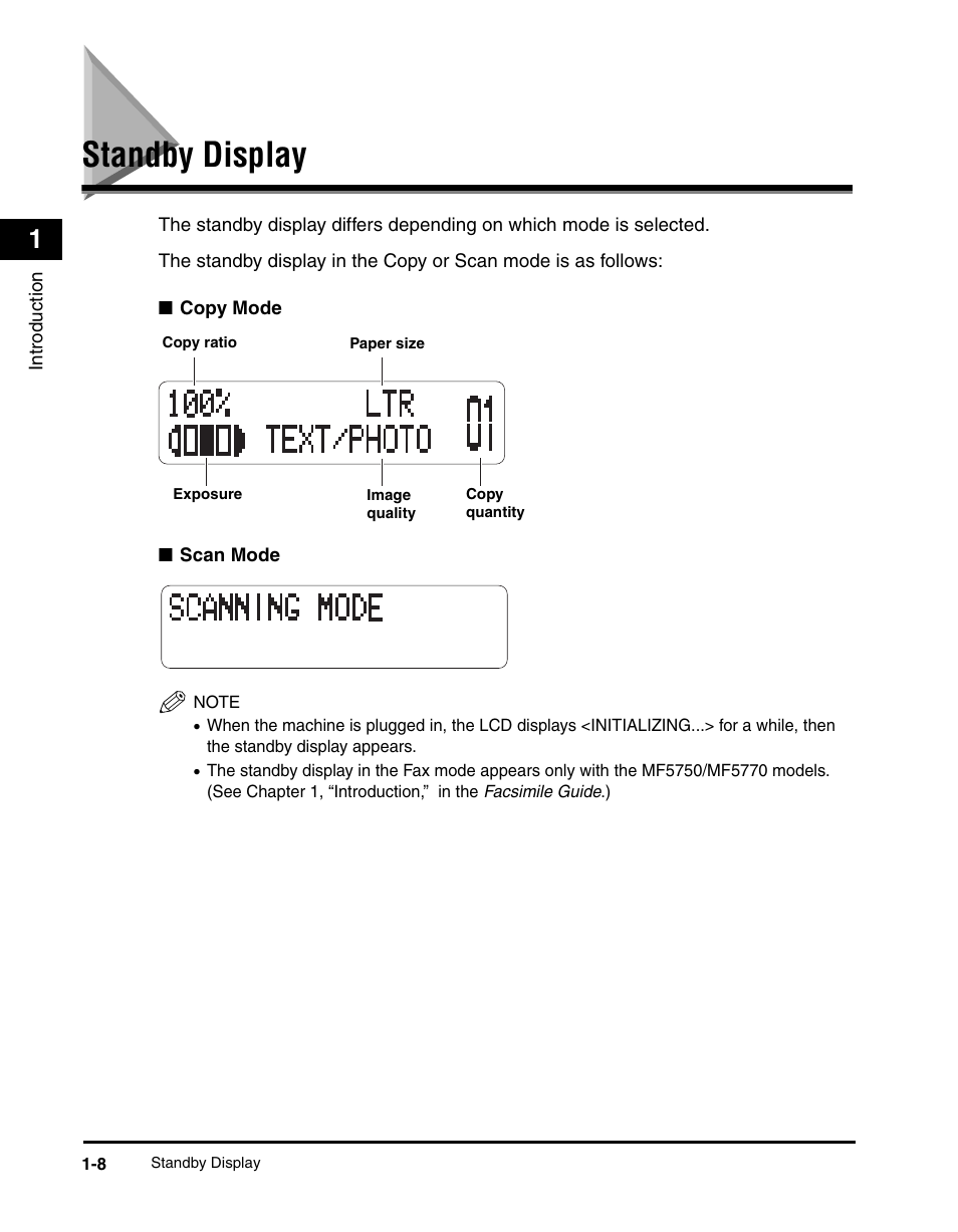 Standby display, Standby display -8 | Canon IMAGECLASS MF5700 User Manual | Page 29 / 139