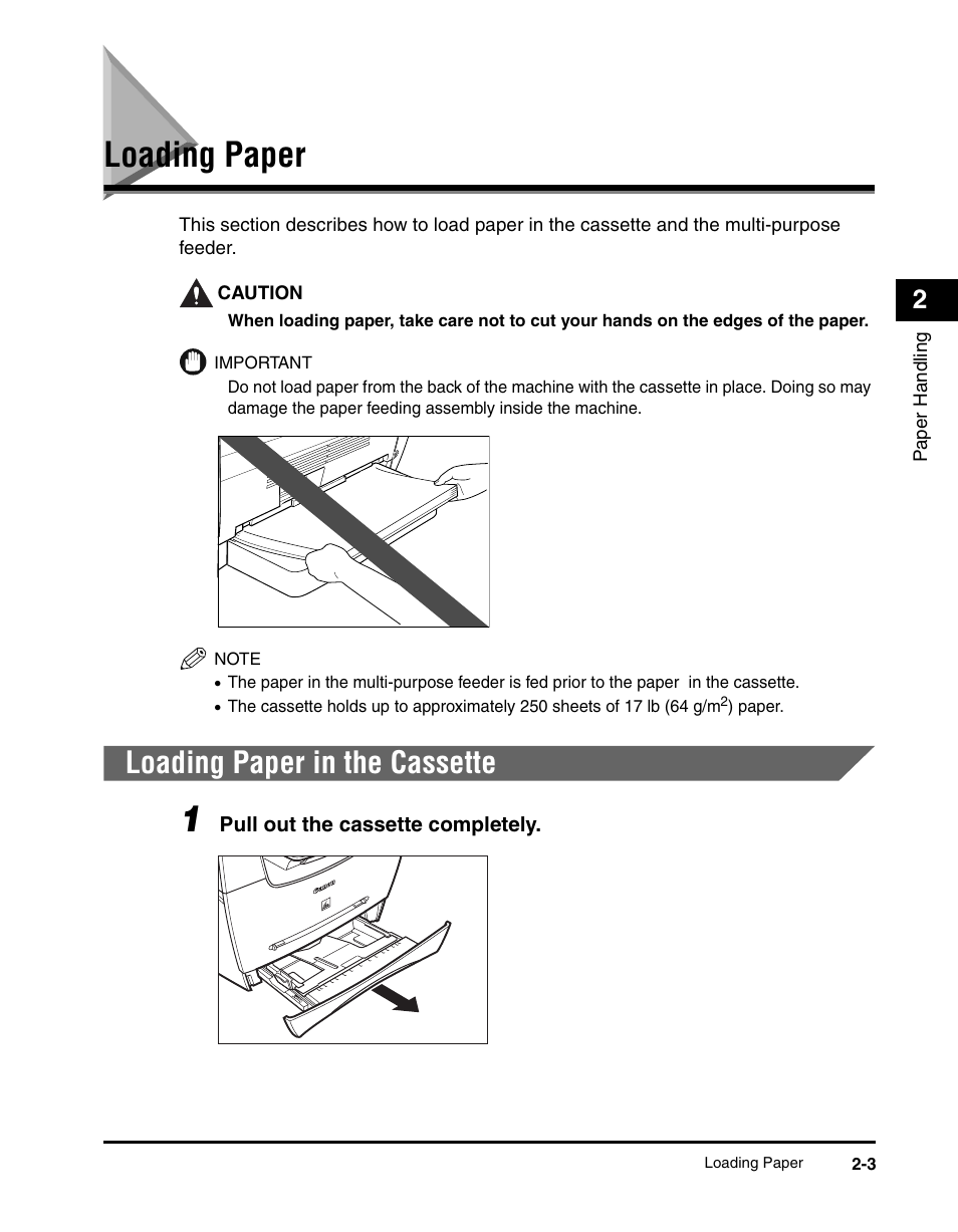 Loading paper, Loading paper in the cassette, Loading paper -3 | Loading paper in the cassette -3 | Canon IMAGECLASS MF5700 User Manual | Page 34 / 139