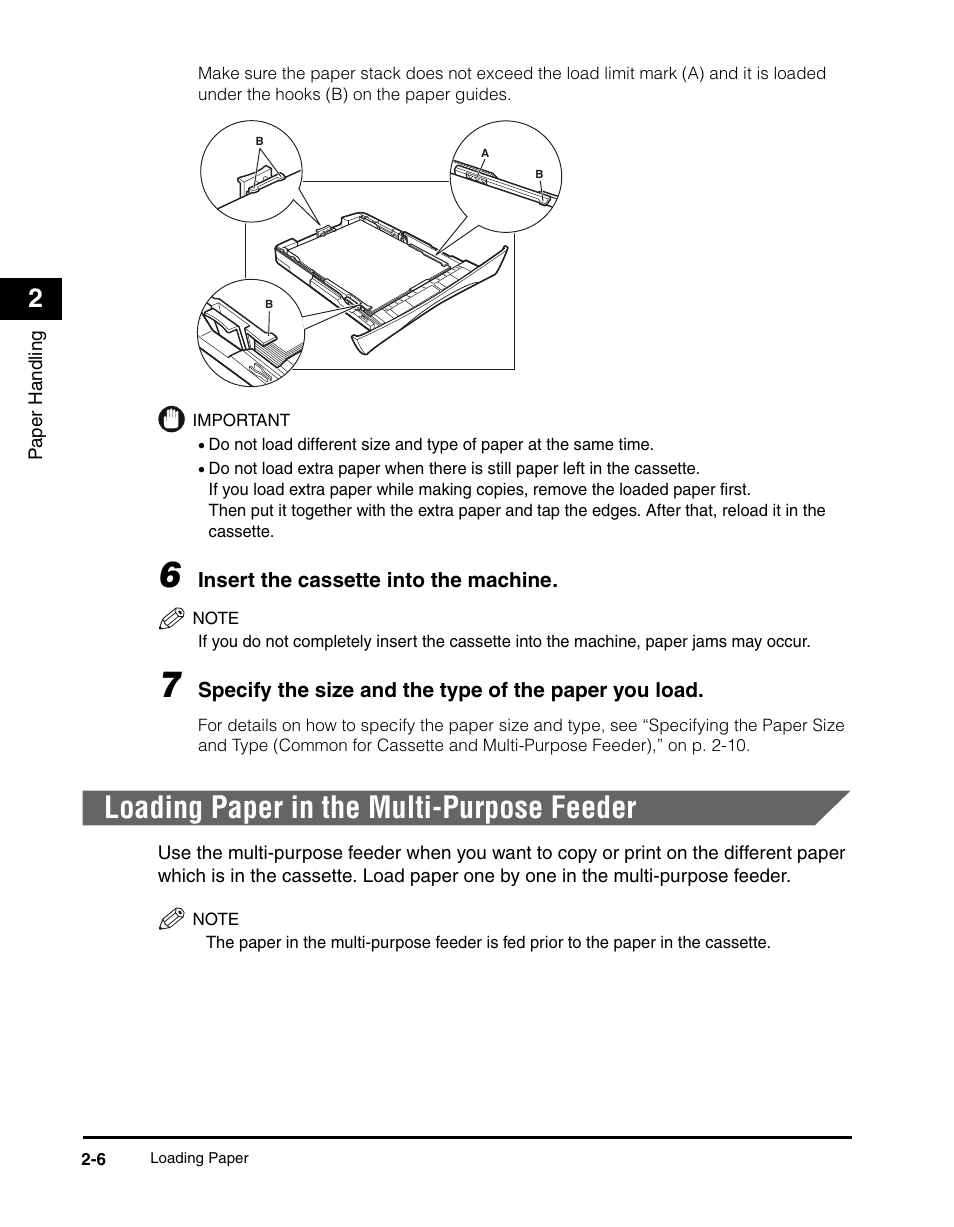 Loading paper in the multi-purpose feeder, Loading paper in the multi-purpose feeder -6 | Canon IMAGECLASS MF5700 User Manual | Page 37 / 139