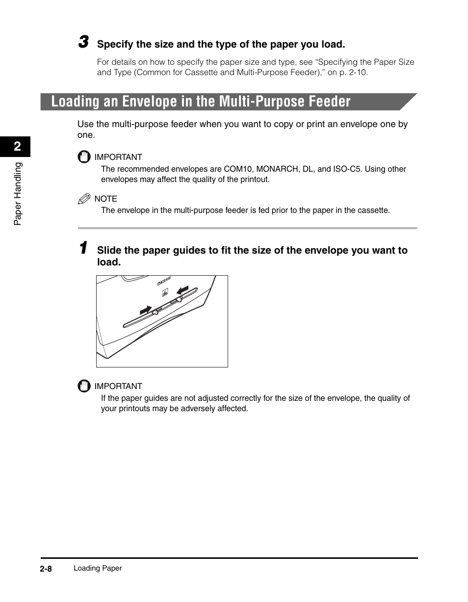 Loading an envelope in the multi-purpose feeder, Loading an envelope in the multi-purpose feeder -8 | Canon IMAGECLASS MF5700 User Manual | Page 39 / 139