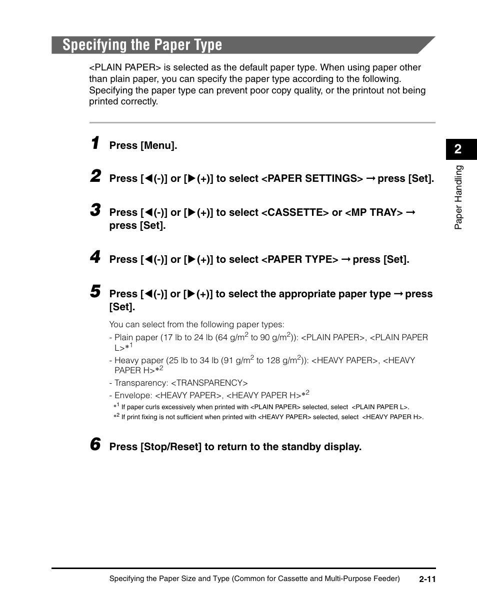 Specifying the paper type, Specifying the paper type -11 | Canon IMAGECLASS MF5700 User Manual | Page 42 / 139