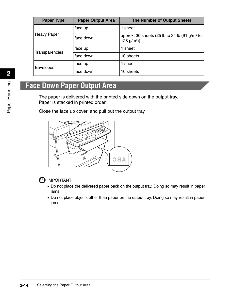 Face down paper output area, Face down paper output area -14 | Canon IMAGECLASS MF5700 User Manual | Page 45 / 139