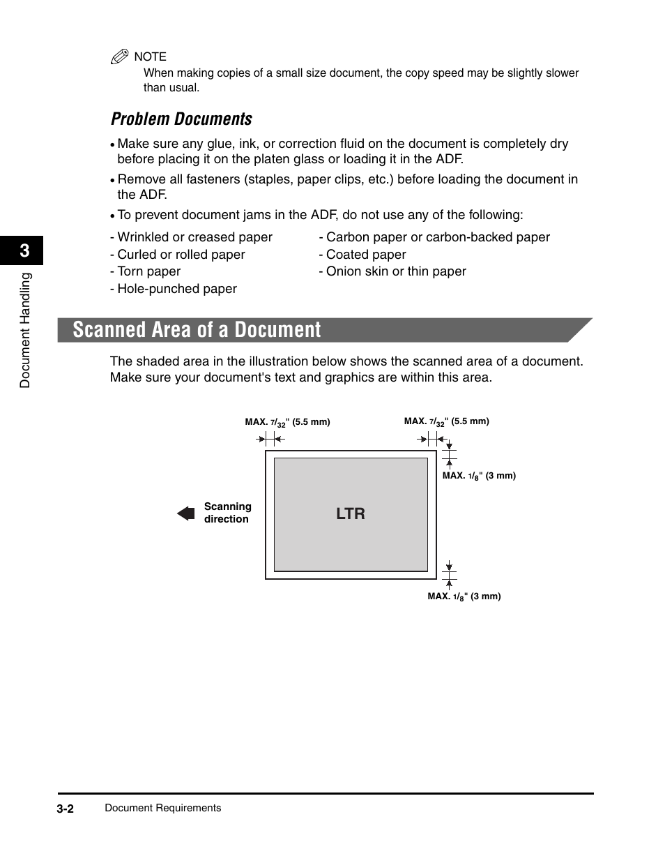 Scanned area of a document, Problem documents -2, Scanned area of a document -2 | Problem documents | Canon IMAGECLASS MF5700 User Manual | Page 49 / 139