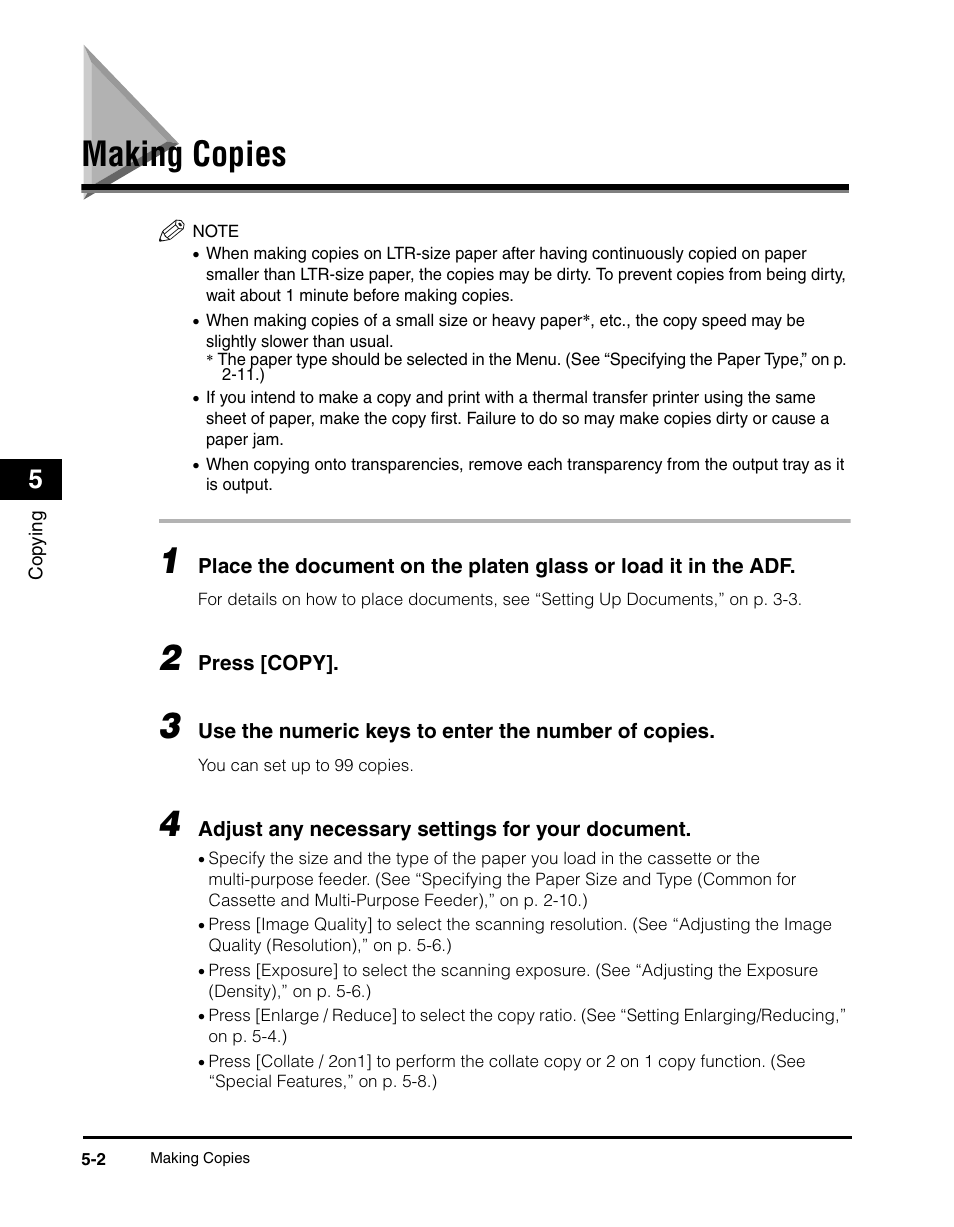 Making copies, Making copies -2 | Canon IMAGECLASS MF5700 User Manual | Page 61 / 139