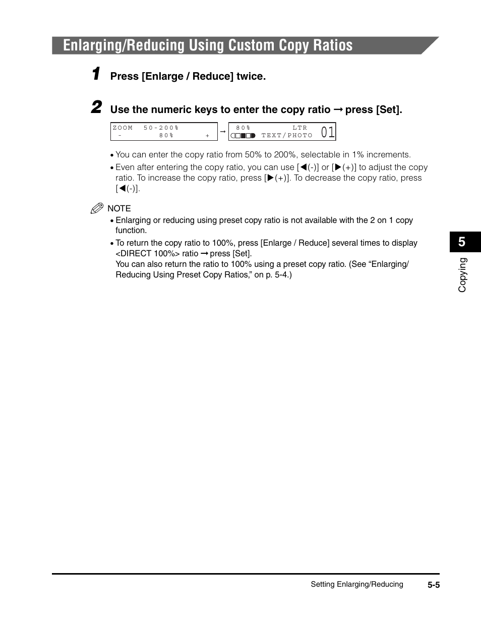 Enlarging/reducing using custom copy ratios, Enlarging/reducing using custom copy ratios -5 | Canon IMAGECLASS MF5700 User Manual | Page 64 / 139