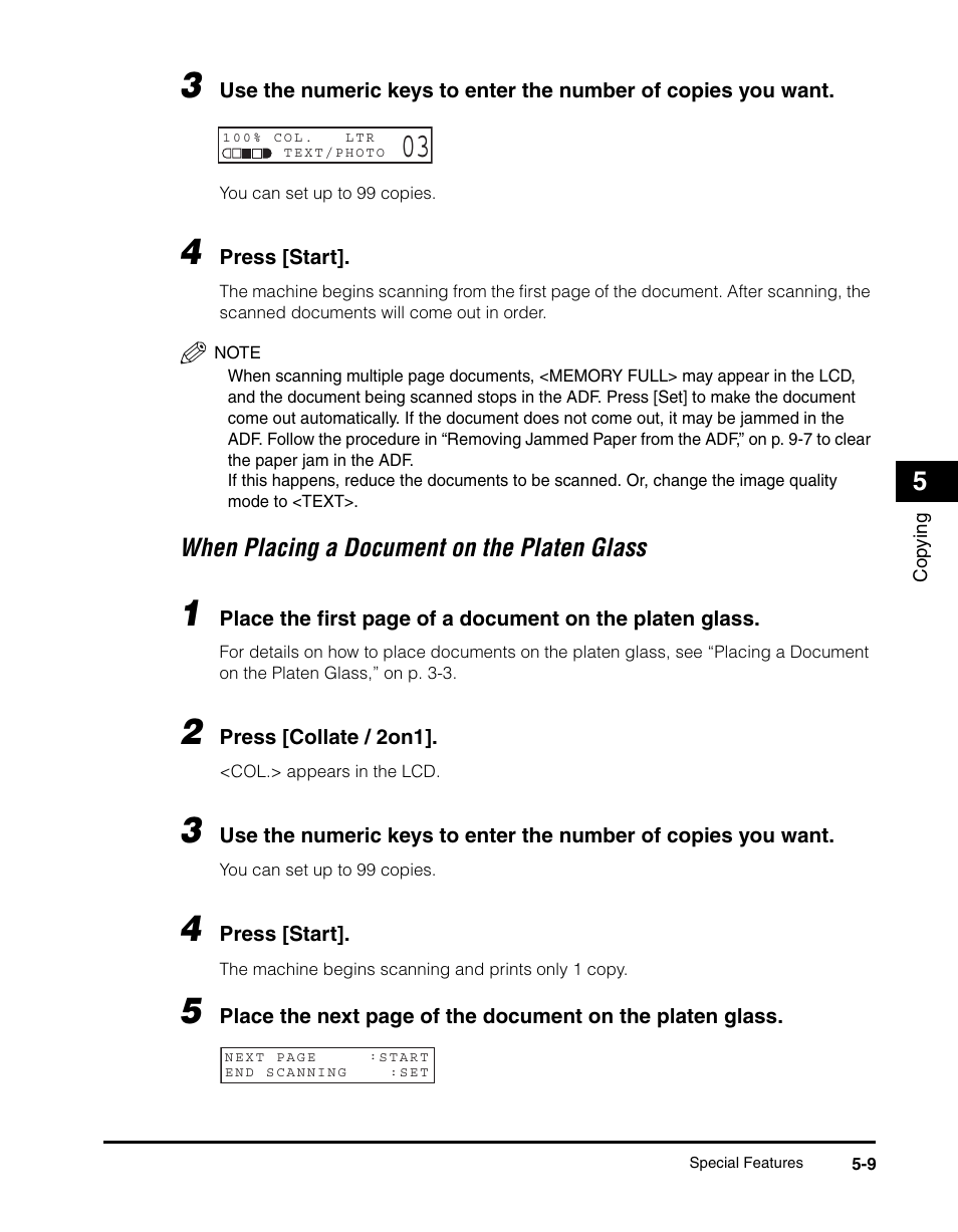 When placing a document on the platen glass -9 | Canon IMAGECLASS MF5700 User Manual | Page 68 / 139