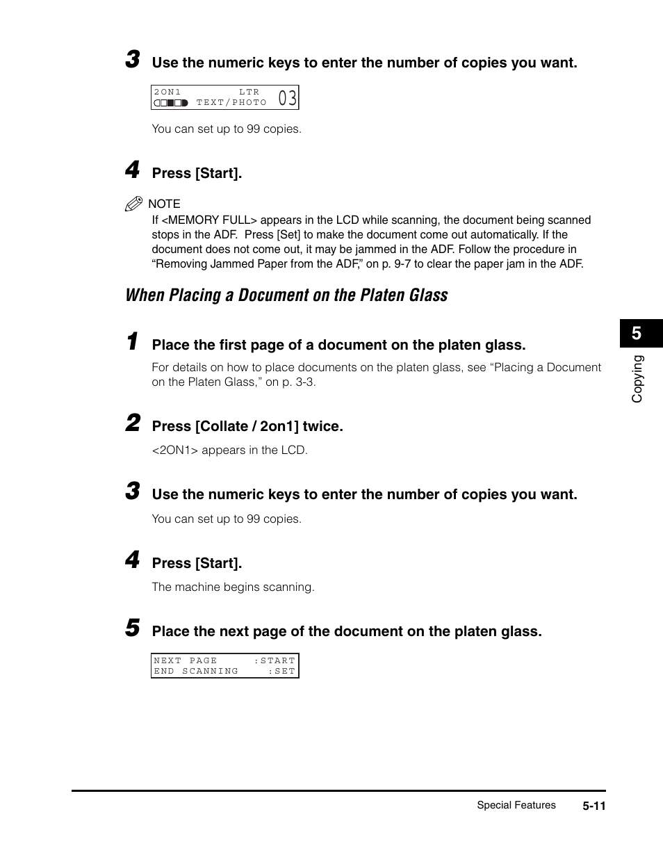 When placing a document on the platen glass -11 | Canon IMAGECLASS MF5700 User Manual | Page 70 / 139