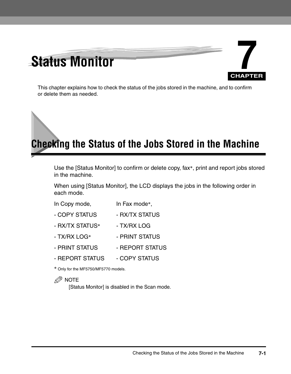 Status monitor, Chapter 7 | Canon IMAGECLASS MF5700 User Manual | Page 78 / 139