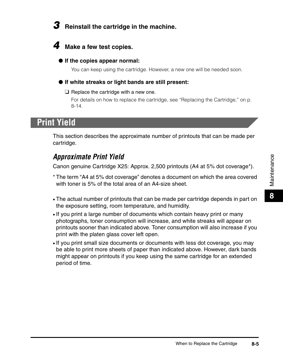 Print yield, Print yield -5, Approximate print yield -5 | Approximate print yield | Canon IMAGECLASS MF5700 User Manual | Page 88 / 139