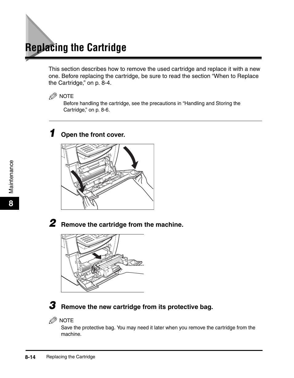 Replacing the cartridge, Replacing the cartridge -14 | Canon IMAGECLASS MF5700 User Manual | Page 97 / 139