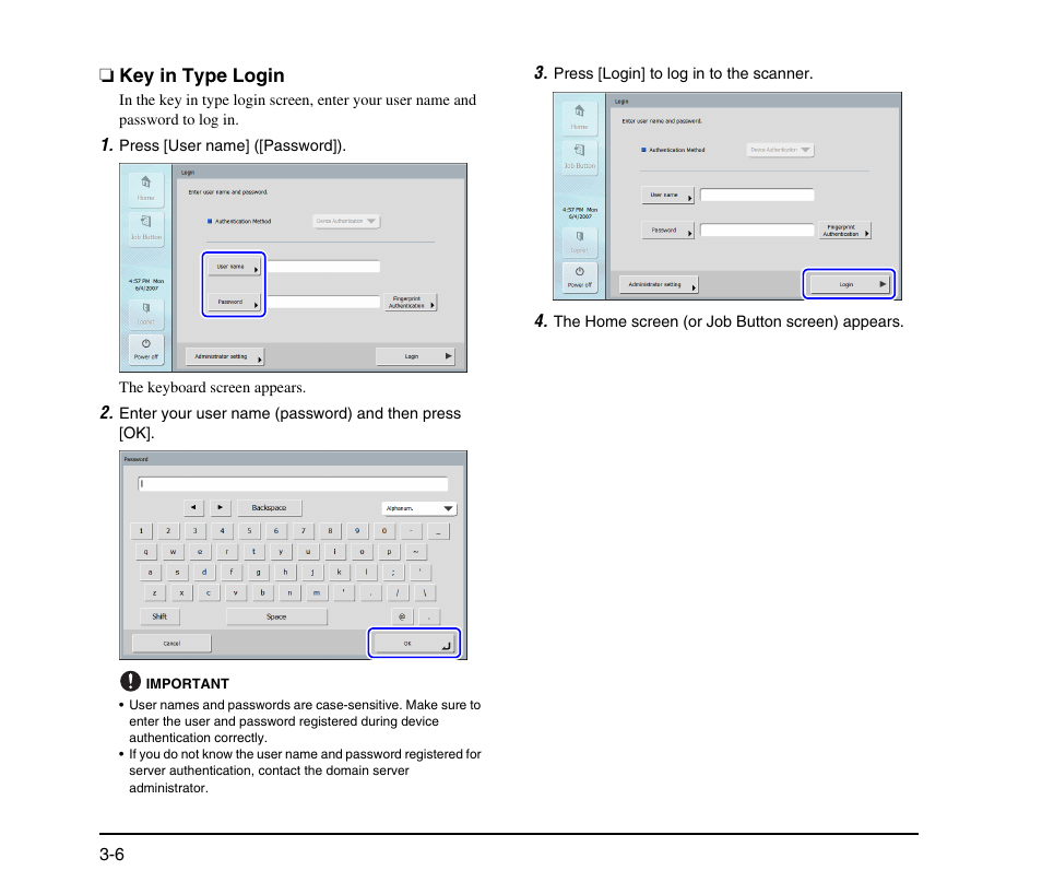 Key in type login, Key in type login -6 | Canon SCANFRONT M11058 User Manual | Page 36 / 88