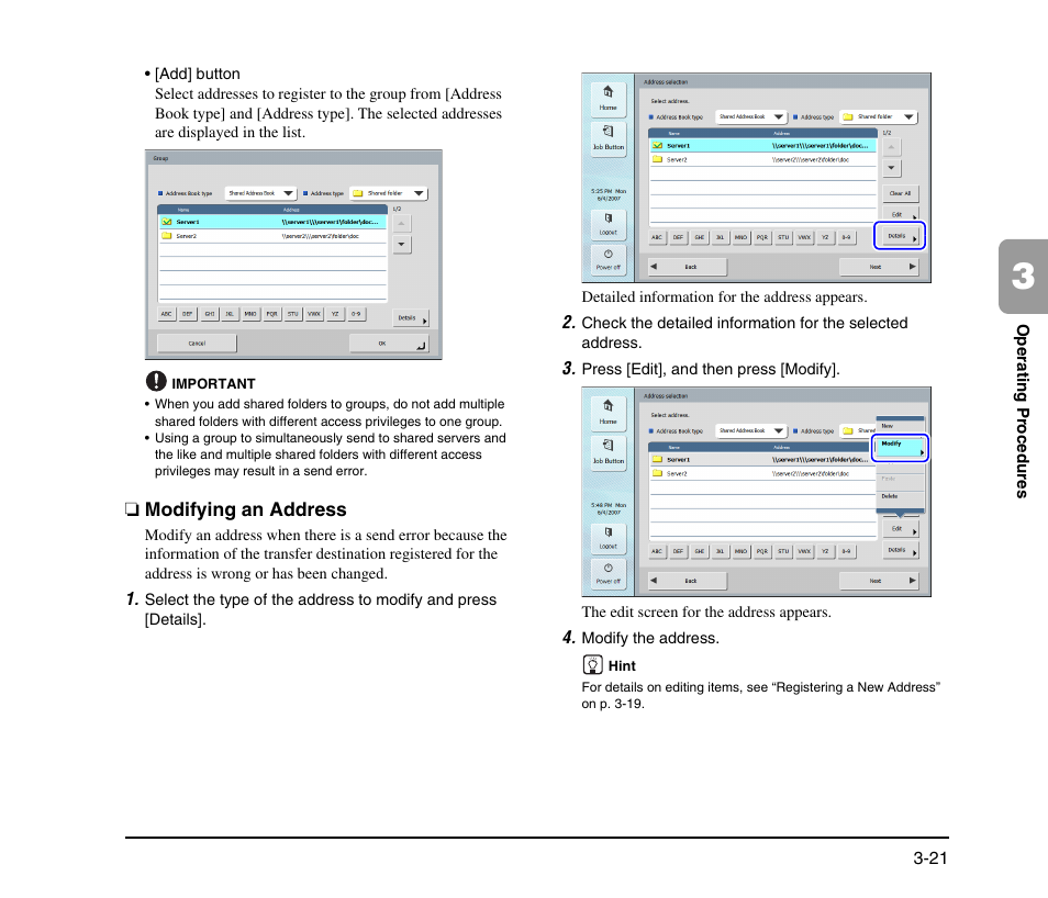 Modifying an address, Modifying an address -21 | Canon SCANFRONT M11058 User Manual | Page 51 / 88