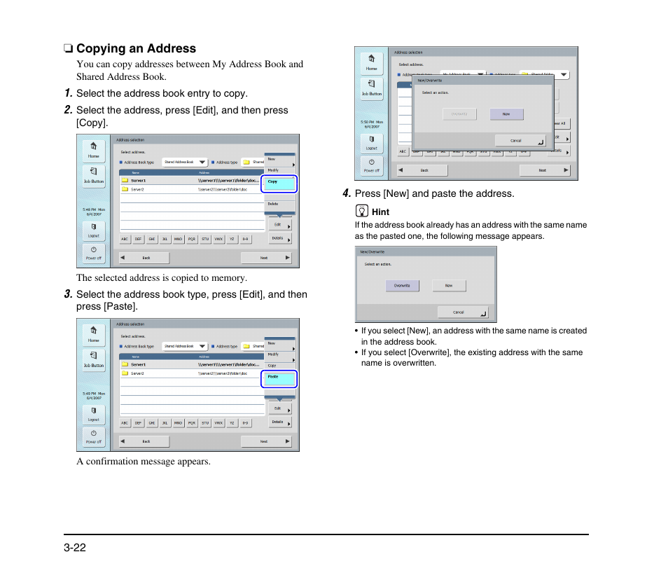 Copying an address, Copying an address -22 | Canon SCANFRONT M11058 User Manual | Page 52 / 88