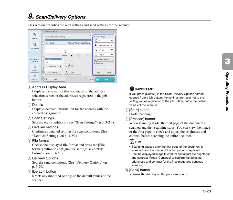 Scan/delivery options, Scan/delivery options -23, See p. 3-23.) | Canon SCANFRONT M11058 User Manual | Page 53 / 88