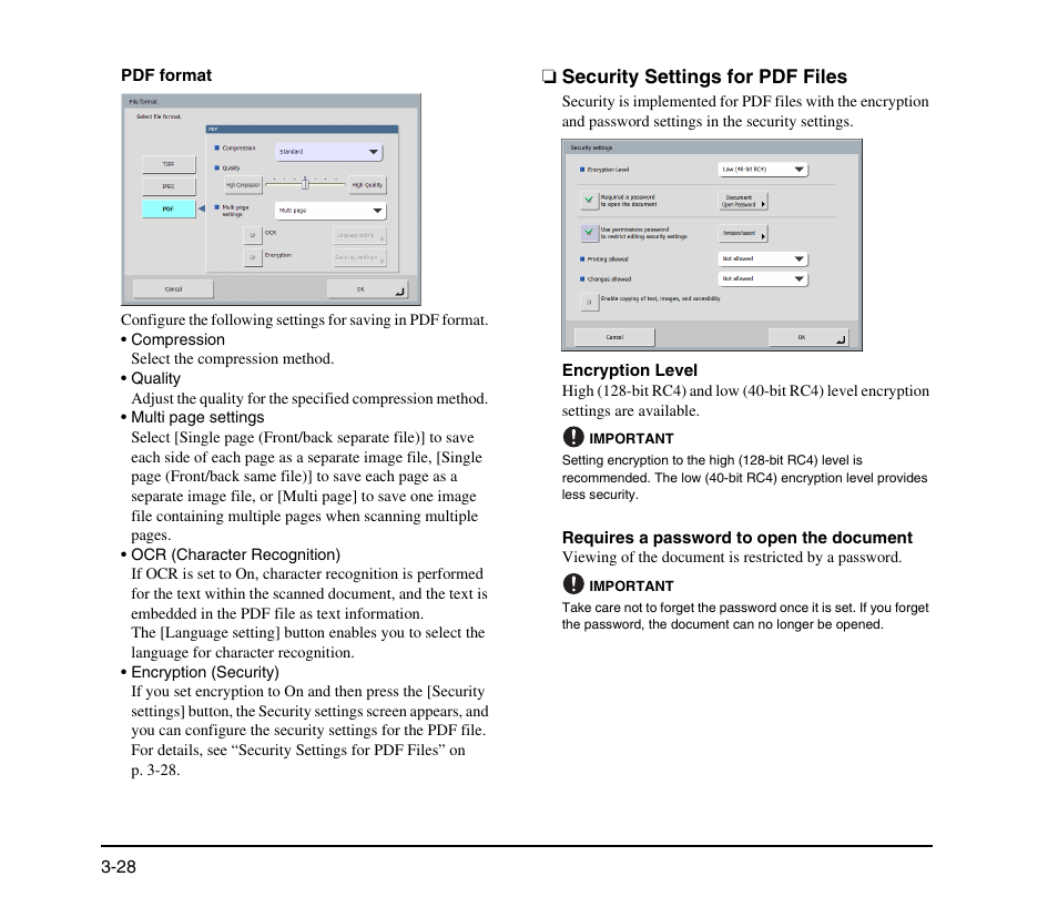 Security settings for pdf files, Security settings for pdf files -28 | Canon SCANFRONT M11058 User Manual | Page 58 / 88