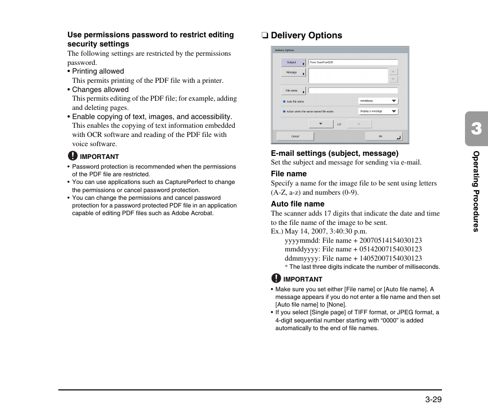 Delivery options, Delivery options -29, See p. 3-29.) | Canon SCANFRONT M11058 User Manual | Page 59 / 88