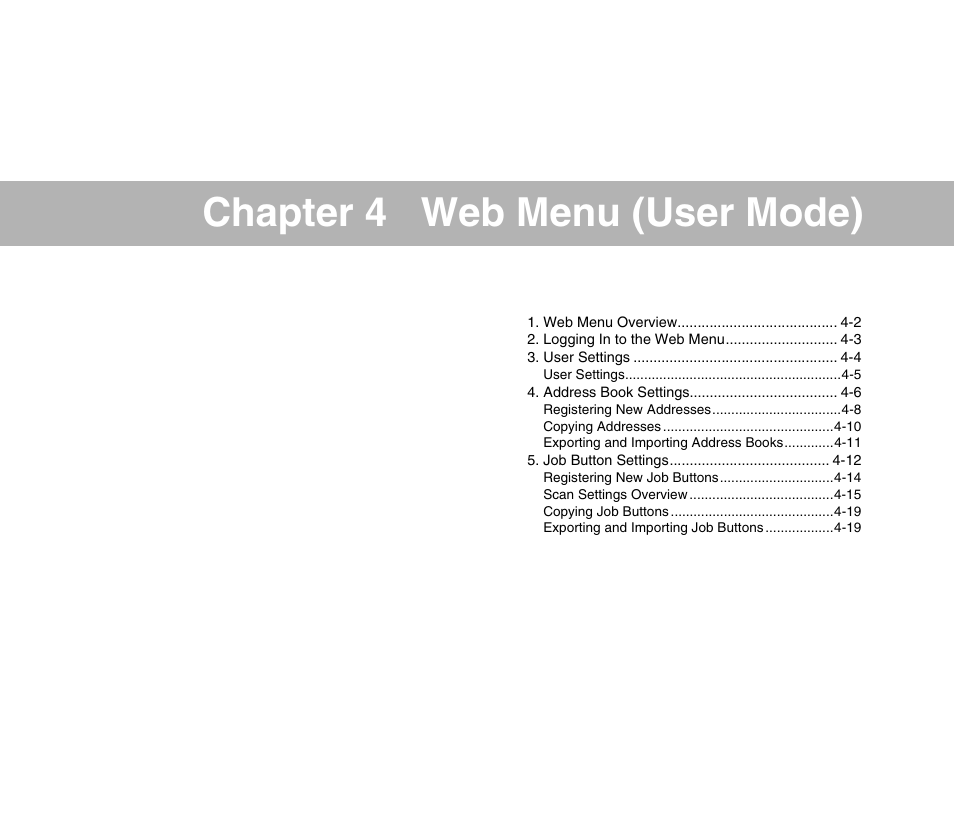 Chapter 4 web menu (user mode) | Canon SCANFRONT M11058 User Manual | Page 61 / 88