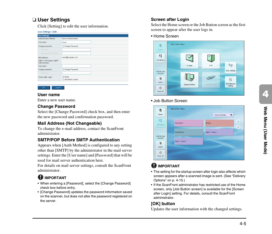 User settings, User settings -5, Gs (see “user settings” on p. 4-5) | Canon SCANFRONT M11058 User Manual | Page 65 / 88