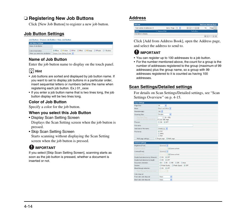 Registering new job buttons, Registering new job buttons -14, N. (see “registering new job buttons” on p. 4-14.) | Canon SCANFRONT M11058 User Manual | Page 74 / 88