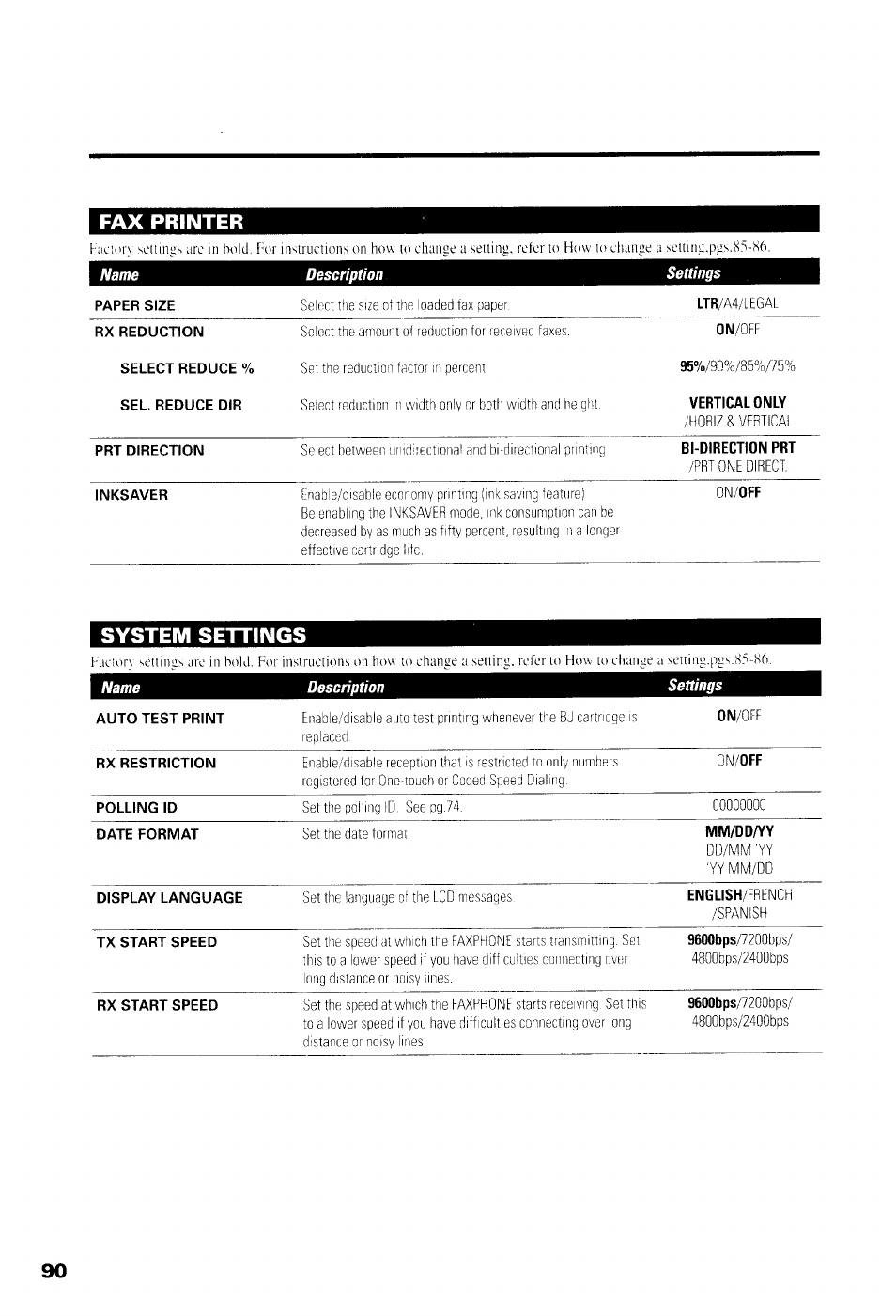 Fax printer, 1 system settings 1 | Canon B550 User Manual | Page 102 / 136