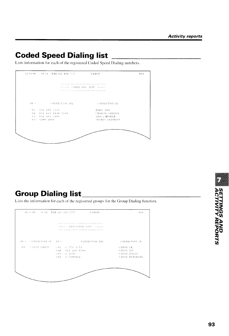 Coded speed dialing list, Group dialing list, One-touch speed dialing list | Canon B550 User Manual | Page 105 / 136