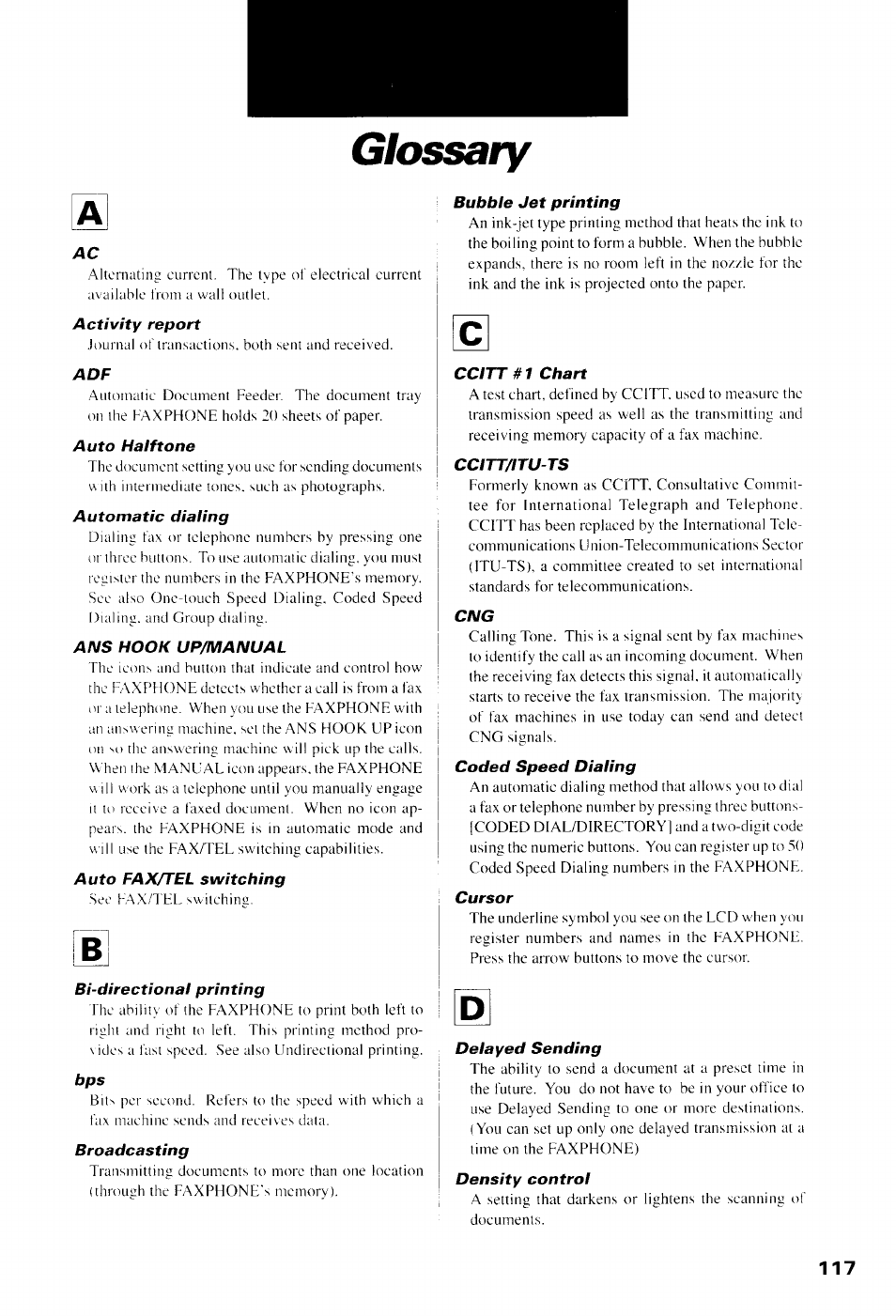 Glossary | Canon B550 User Manual | Page 129 / 136