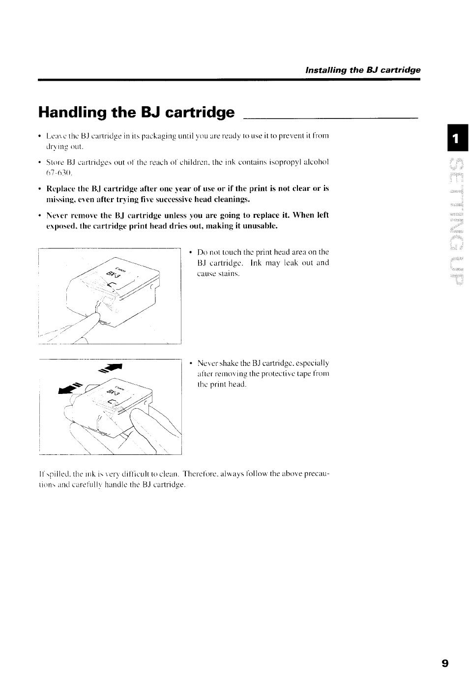 Handling the bj cartridge | Canon B550 User Manual | Page 21 / 136
