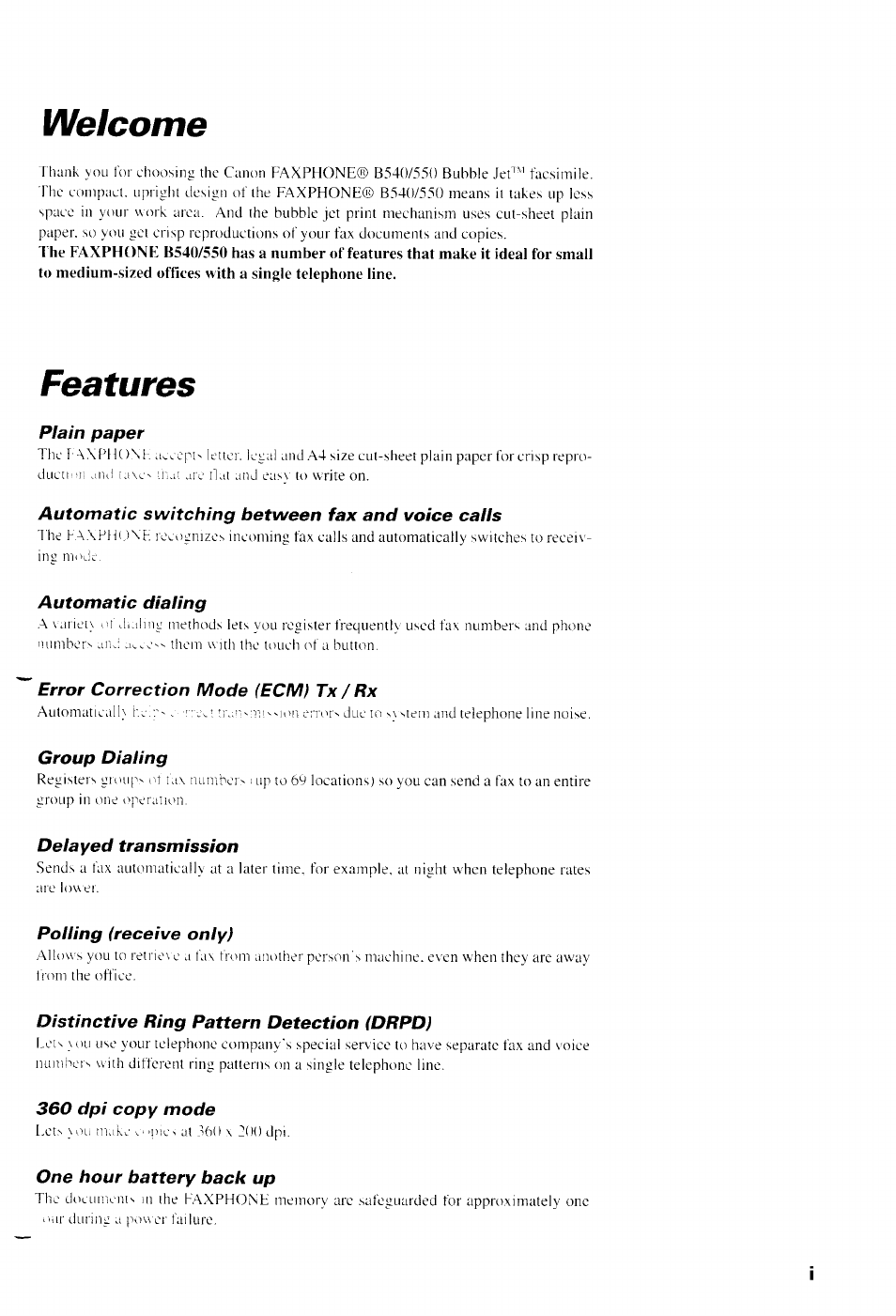 Welcome, Features | Canon B550 User Manual | Page 3 / 136