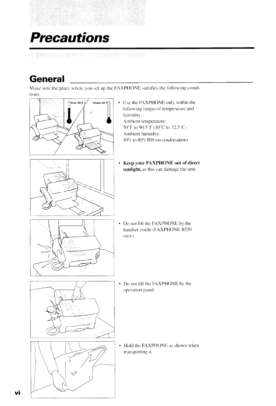 Precautions, General | Canon B550 User Manual | Page 8 / 136
