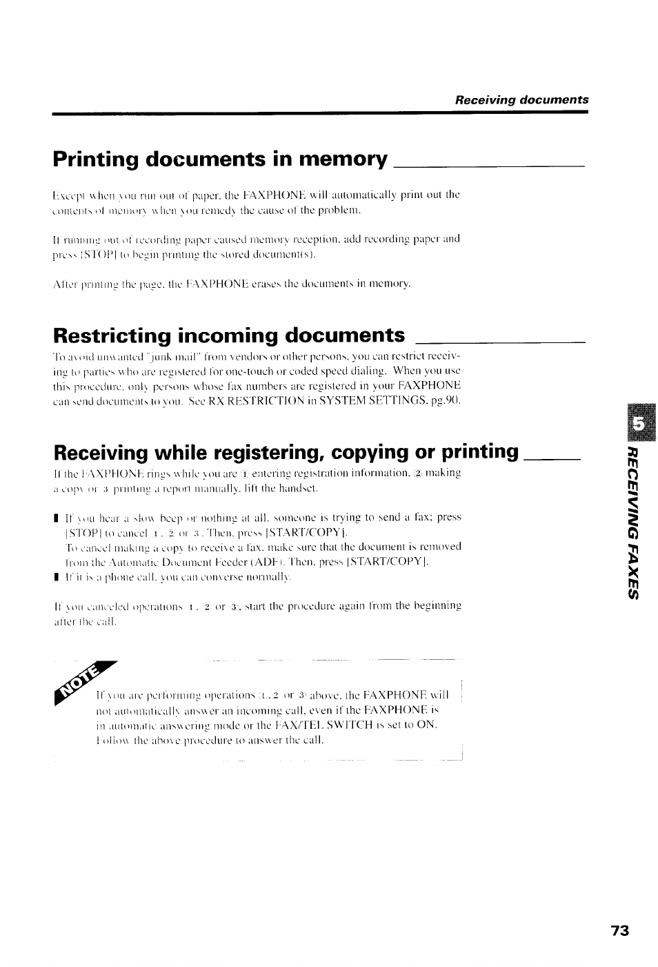 Printing documents in memory, Restricting incoming documents, Receiving while registering, copying or printing | Canon B550 User Manual | Page 85 / 136