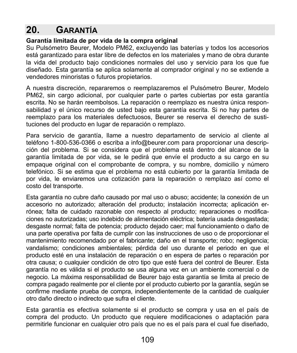 Arantía | Beurer PM 62 User Manual | Page 110 / 112