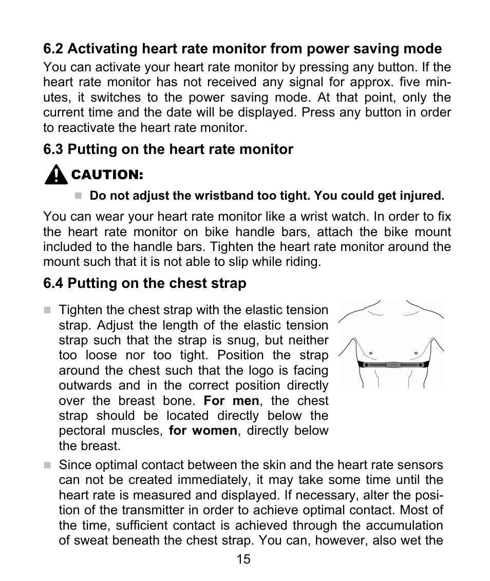 3 putting on the heart rate monitor, 4 putting on the chest strap | Beurer PM 62 User Manual | Page 16 / 112