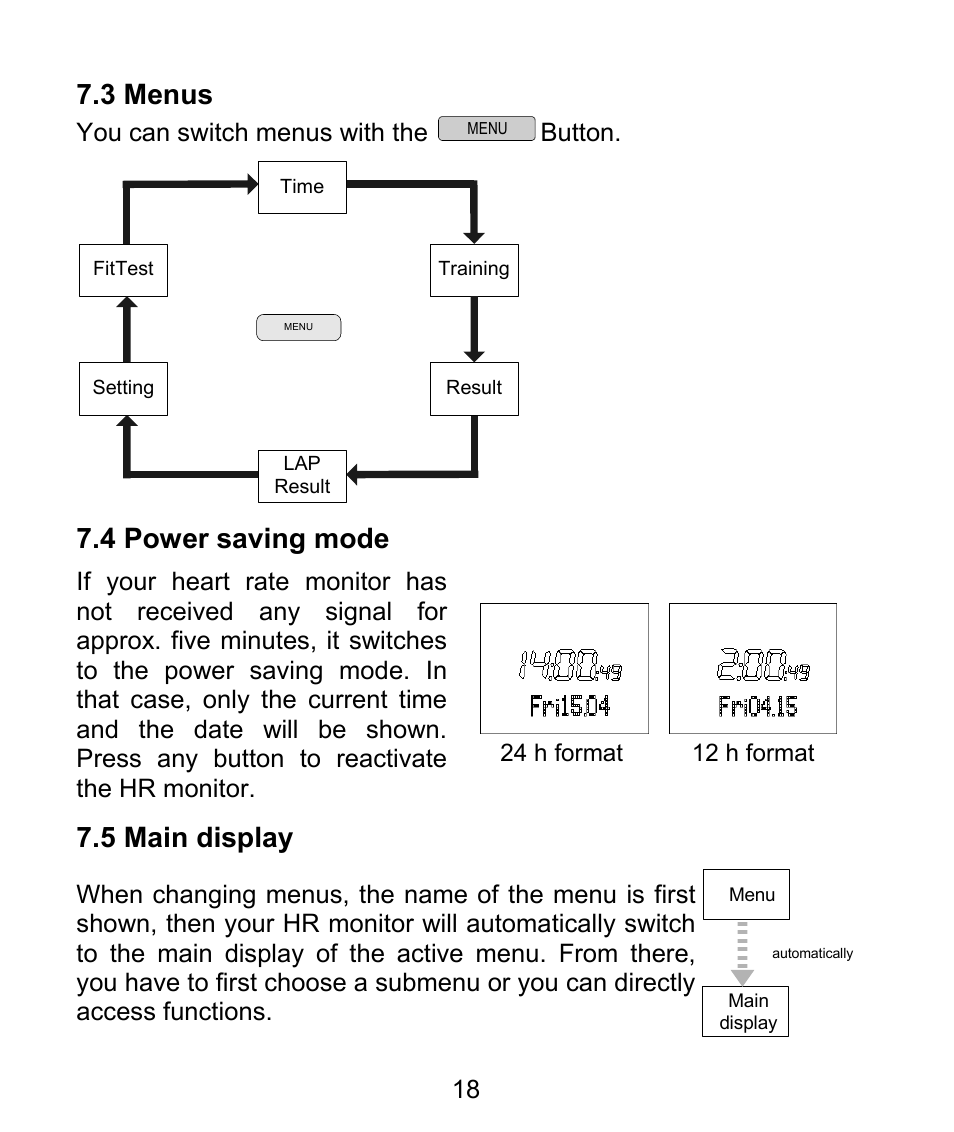 3 menus, 4 power saving mode, 5 main display | Beurer PM 62 User Manual | Page 19 / 112