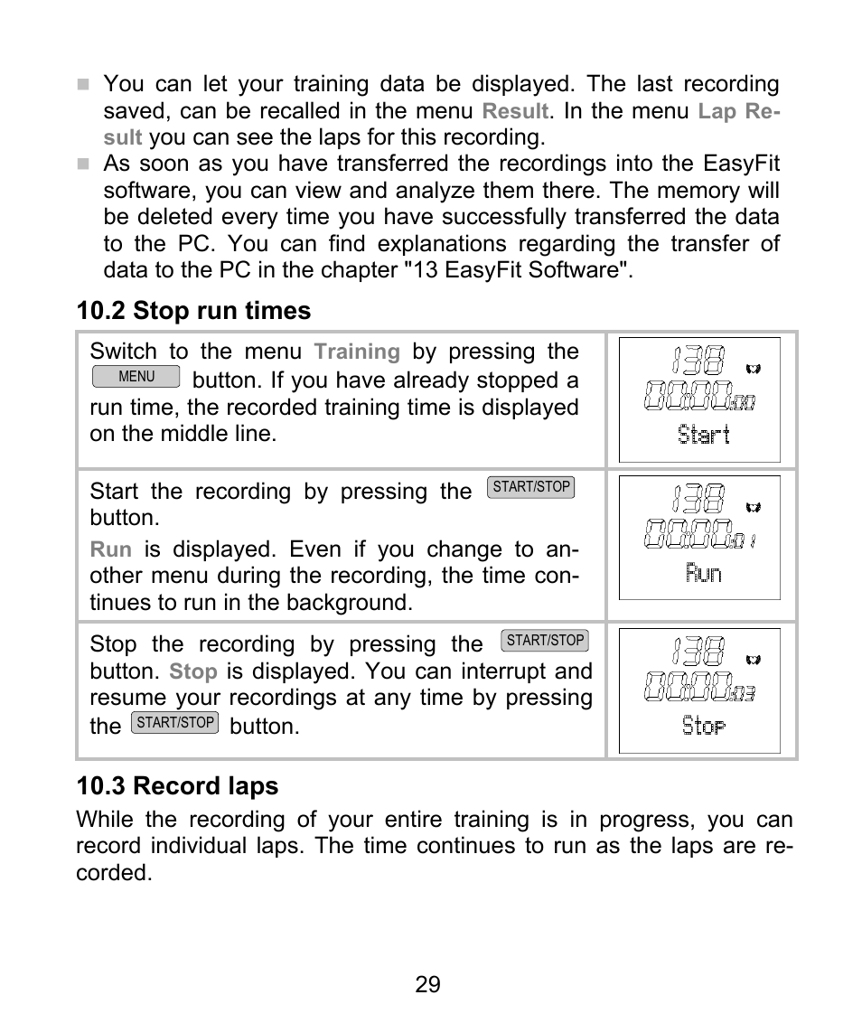 2 stop run times, 3 record laps | Beurer PM 62 User Manual | Page 30 / 112