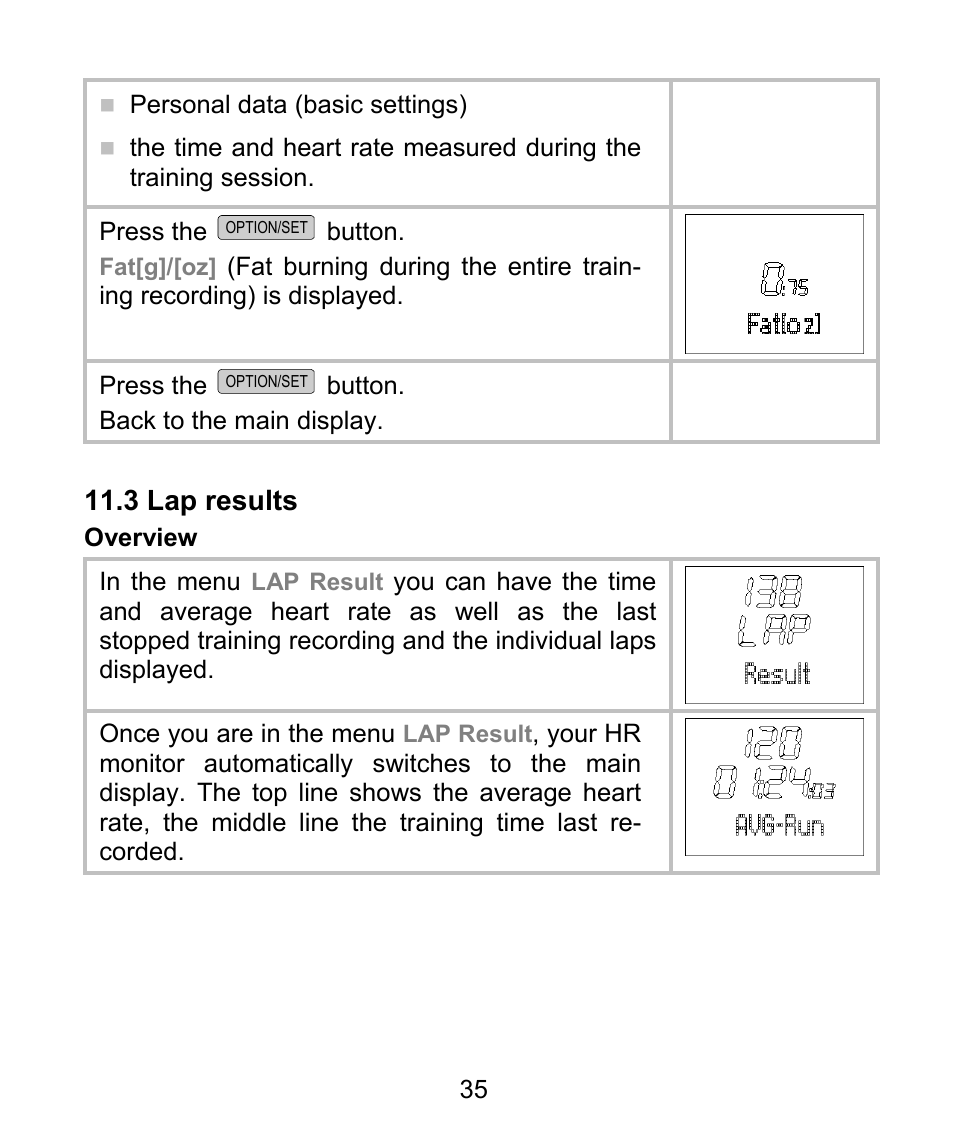 3 lap results | Beurer PM 62 User Manual | Page 36 / 112