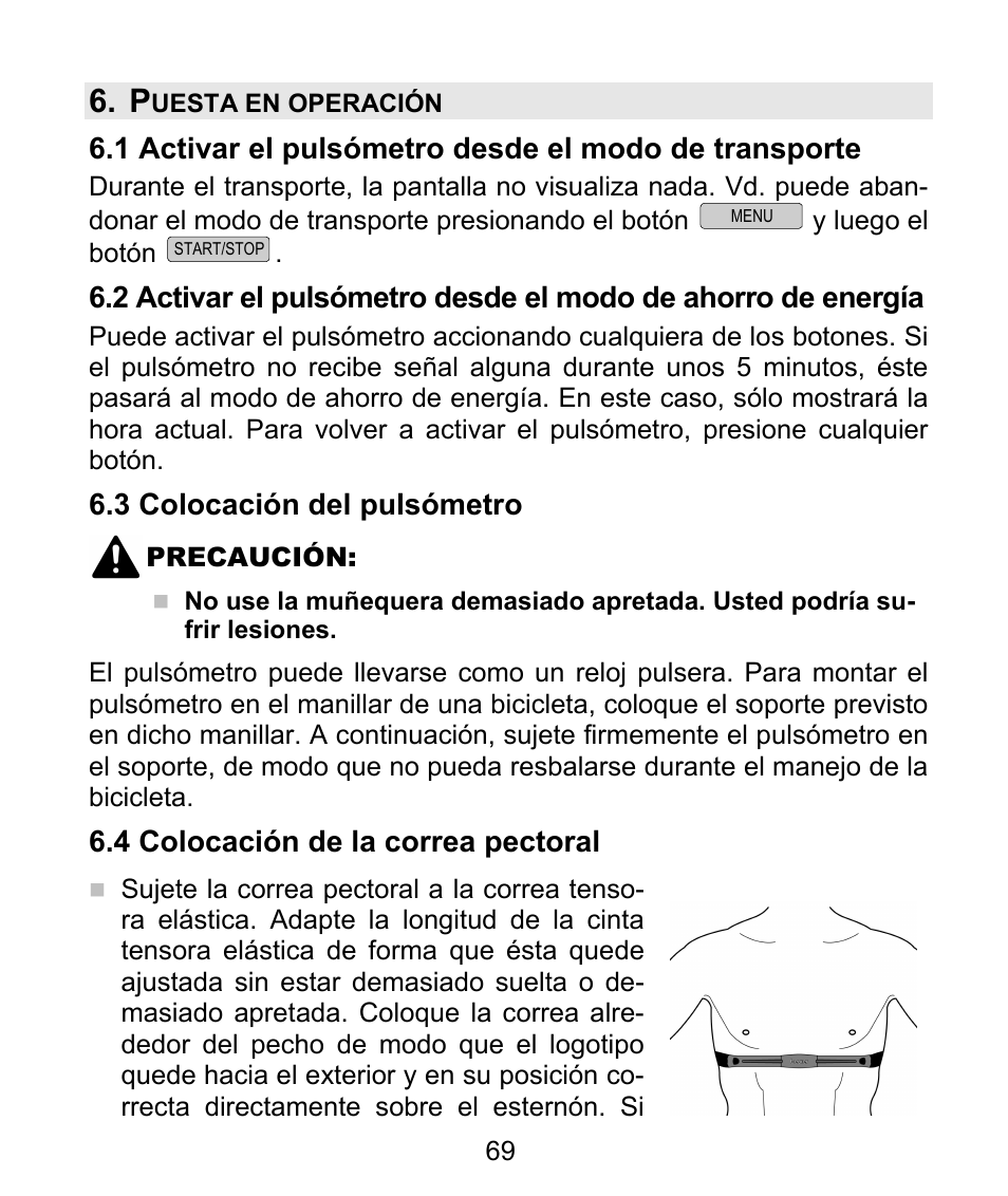 3 colocación del pulsómetro, 4 colocación de la correa pectoral | Beurer PM 62 User Manual | Page 70 / 112