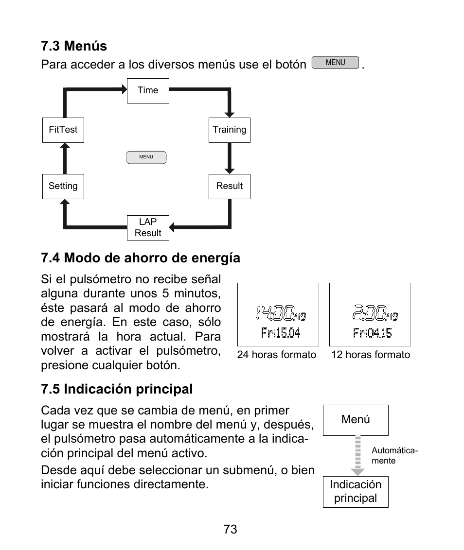 3 menús, 4 modo de ahorro de energía, 5 indicación principal | Beurer PM 62 User Manual | Page 74 / 112