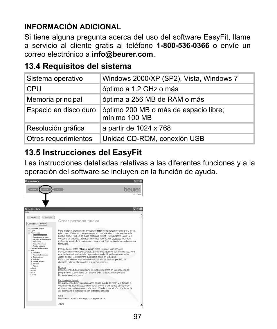 4 requisitos del sistema, 5 instrucciones del easyfit | Beurer PM 62 User Manual | Page 98 / 112