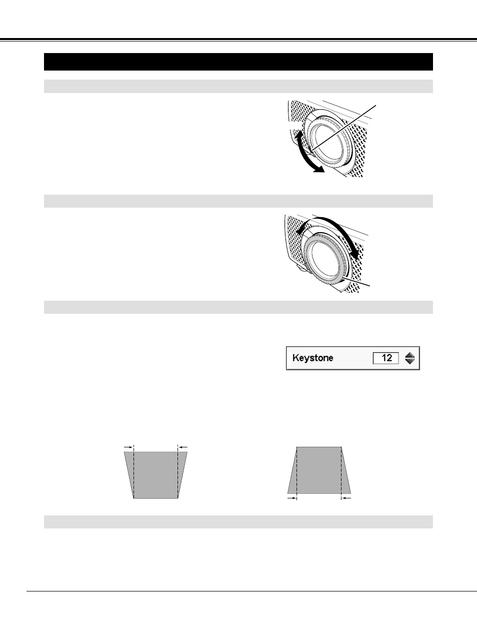 Adjusting screen, Picture freeze function keystone adjustment, Basic operation | Zoom adjustment focus adjustment | Canon LV-X1 User Manual | Page 20 / 44