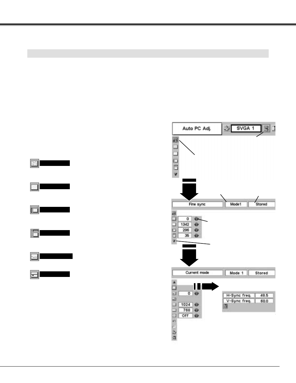 Computer input manual pc adjustment | Canon LV-X1 User Manual | Page 25 / 44