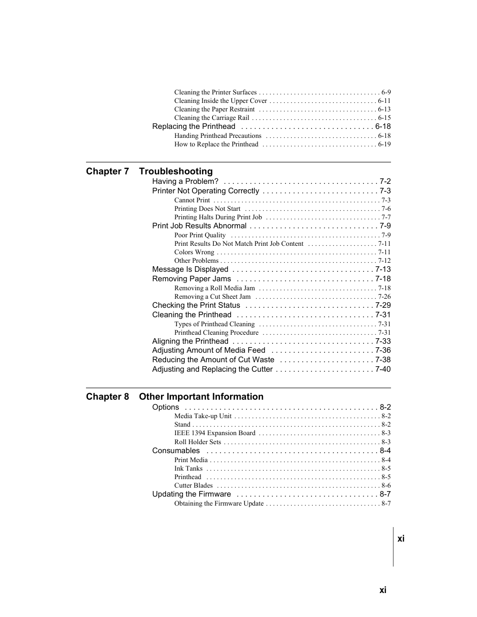 Chapter 7 troubleshooting, Chapter 8 other important information | Canon W7250 User Manual | Page 13 / 187