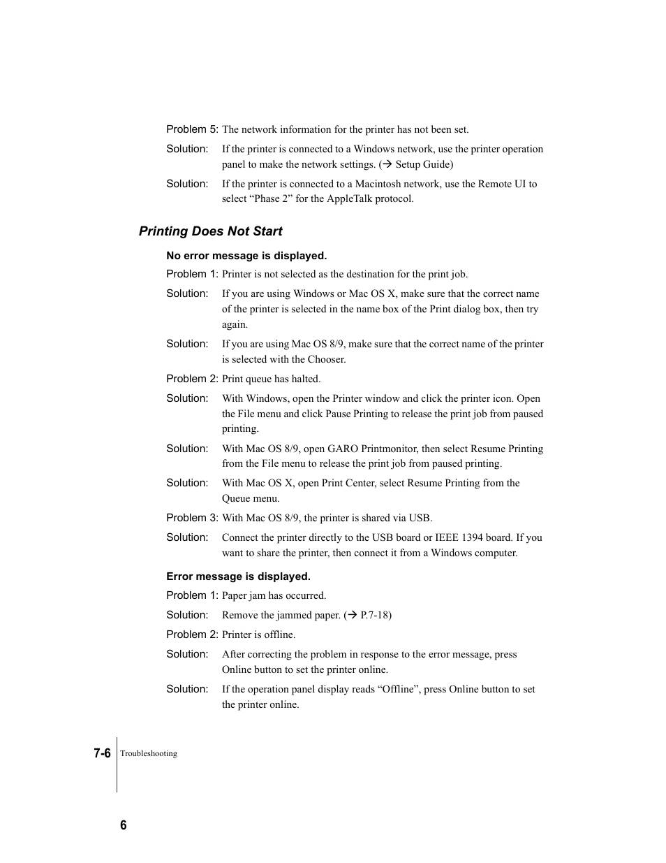 Printing does not start, Printing does not start -6 | Canon W7250 User Manual | Page 130 / 187