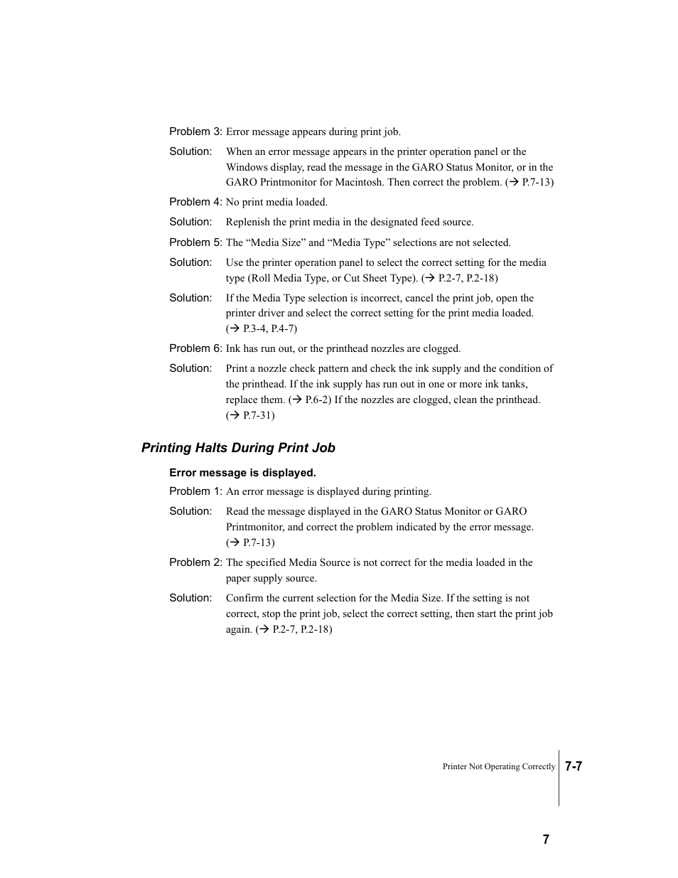 Printing halts during print job, Printing halts during print job -7 | Canon W7250 User Manual | Page 131 / 187