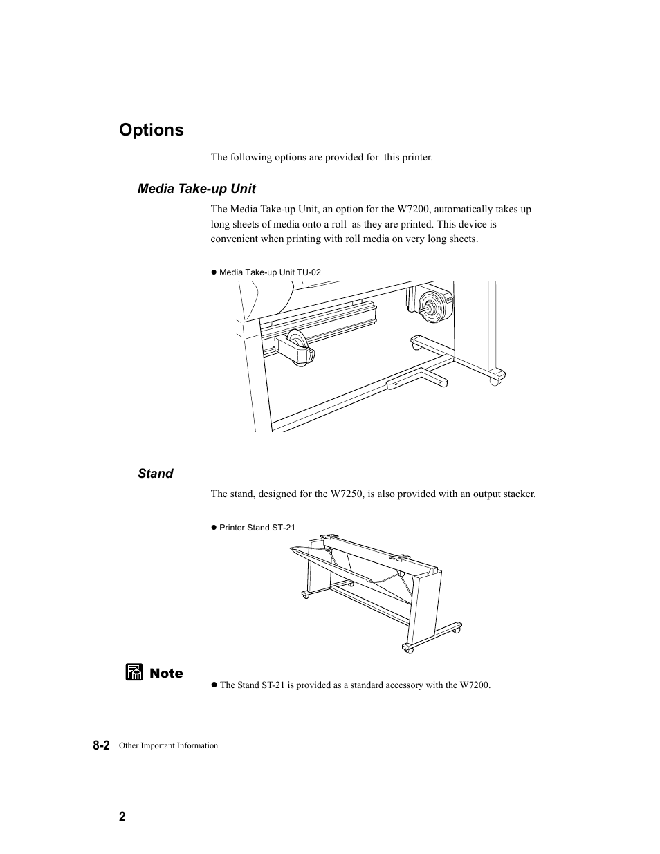 Options, Media take-up unit, Stand | Options -2, Media take-up unit -2 stand -2 | Canon W7250 User Manual | Page 170 / 187