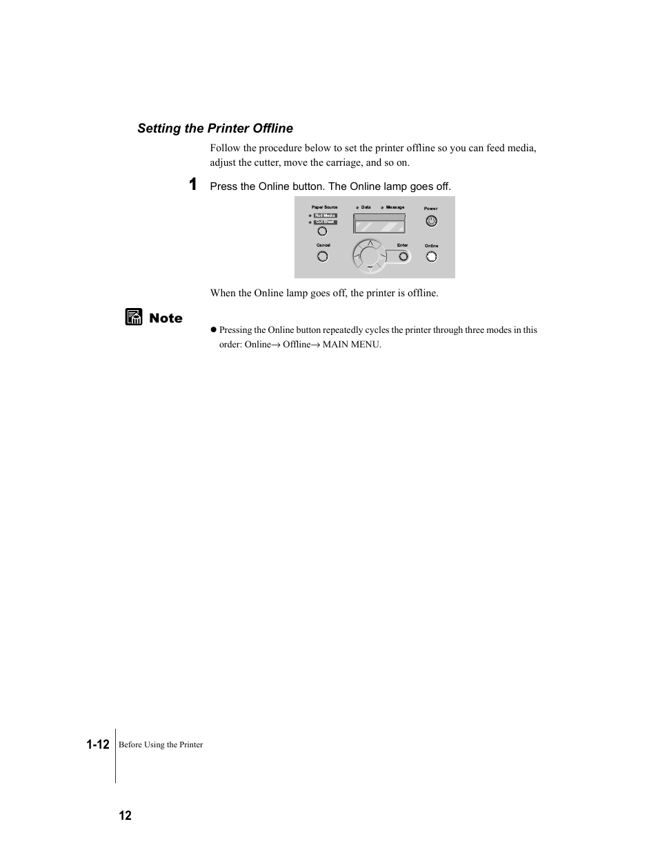 Setting the printer offline, Setting the printer offline -12 | Canon W7250 User Manual | Page 26 / 187