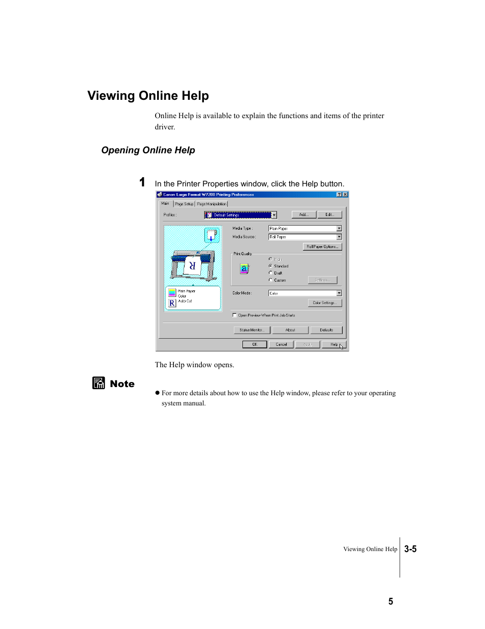 Viewing online help, Opening online help, Viewing online help -5 | Opening online help -5 | Canon W7250 User Manual | Page 71 / 187
