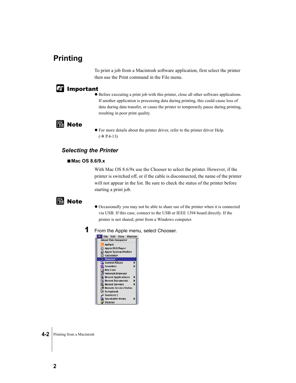 Printing, Selecting the printer, Printing -2 | Selecting the printer -2 | Canon W7250 User Manual | Page 74 / 187