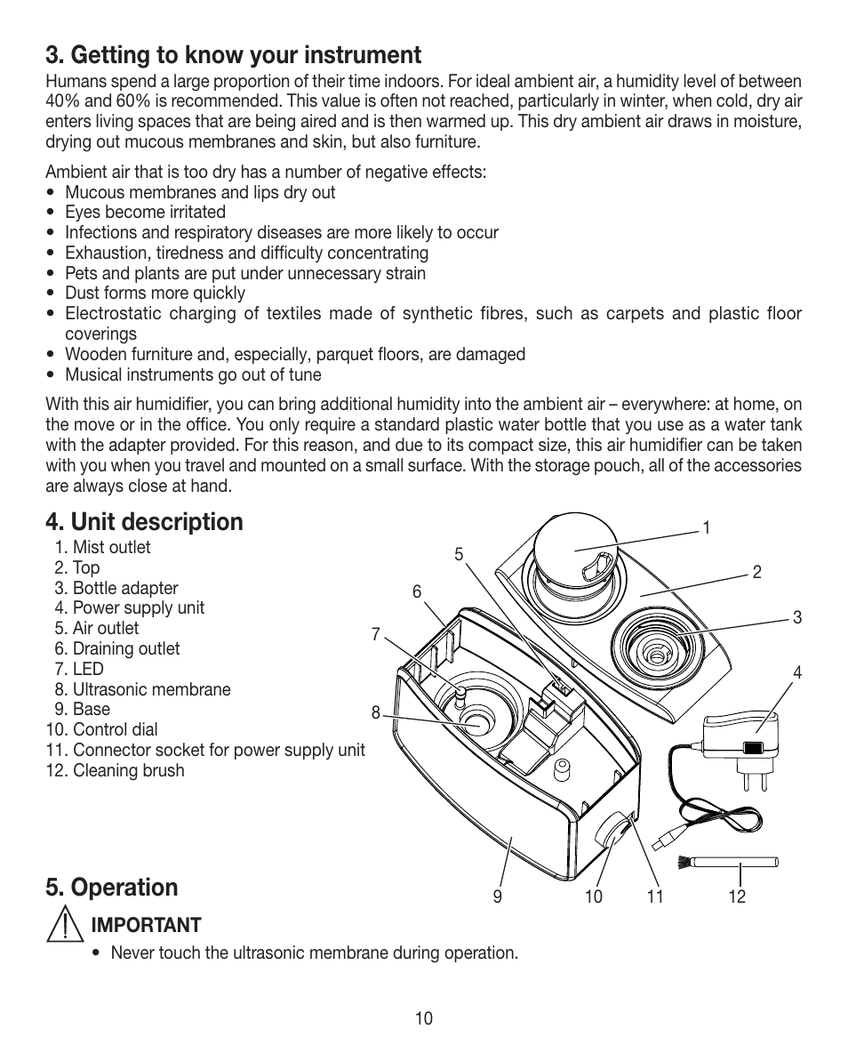 Getting to know your instrument, Unit description, Operation | Beurer LB 12 User Manual | Page 10 / 48